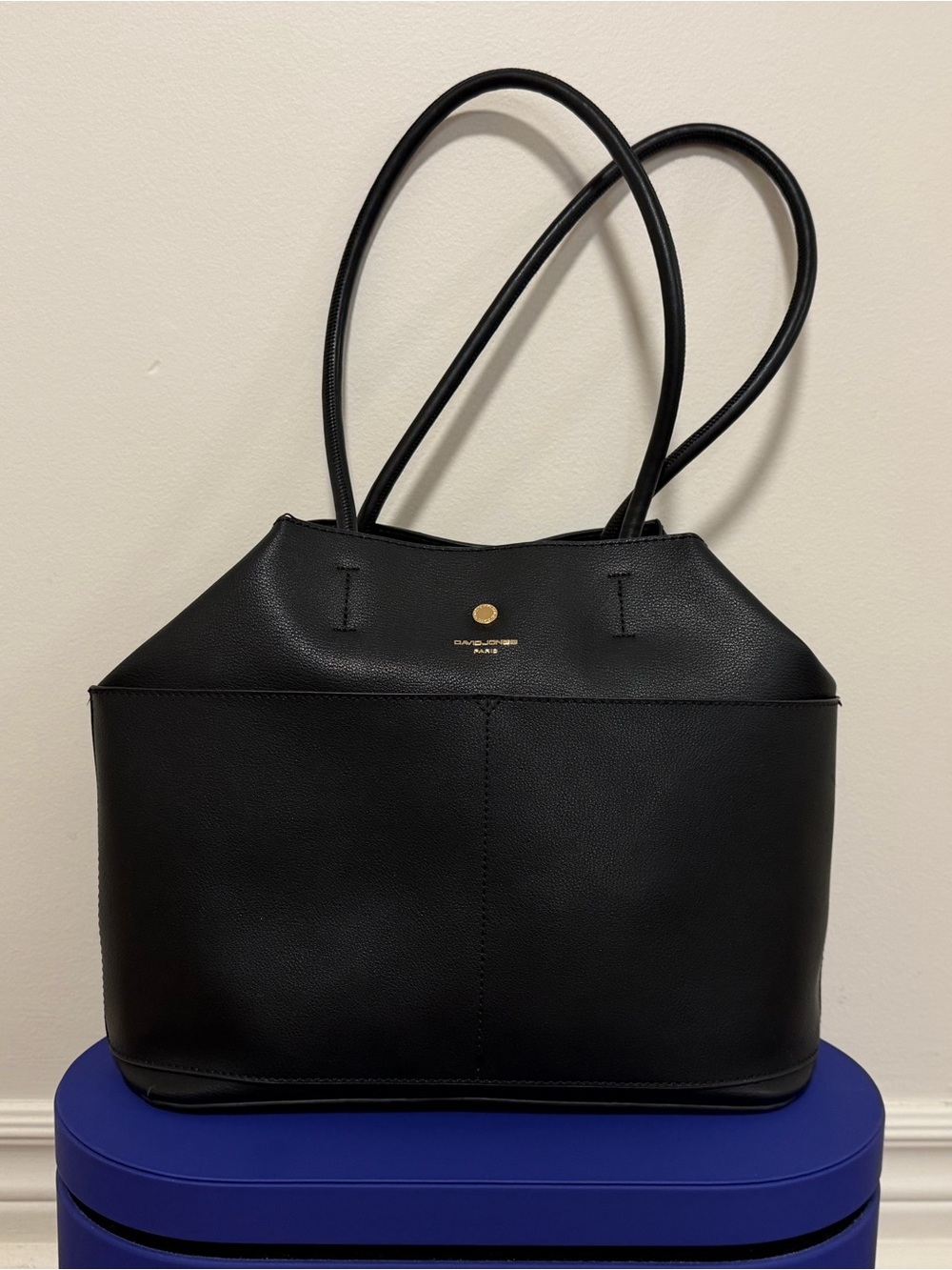 Black Classic Tote Bag with Slim Shoulder Straps